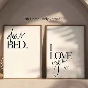 Bedroom Decor, 2 Counts/set Letter Pattern Canvas Painting without Frame, Unframed Art Print, Wall Art Decor for Home Living Room Bedroom Study Room, Ornaments