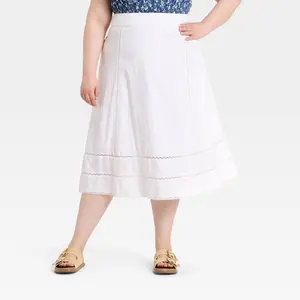Women's Cutwork Midi Full Skirt - Universal Thread White 24