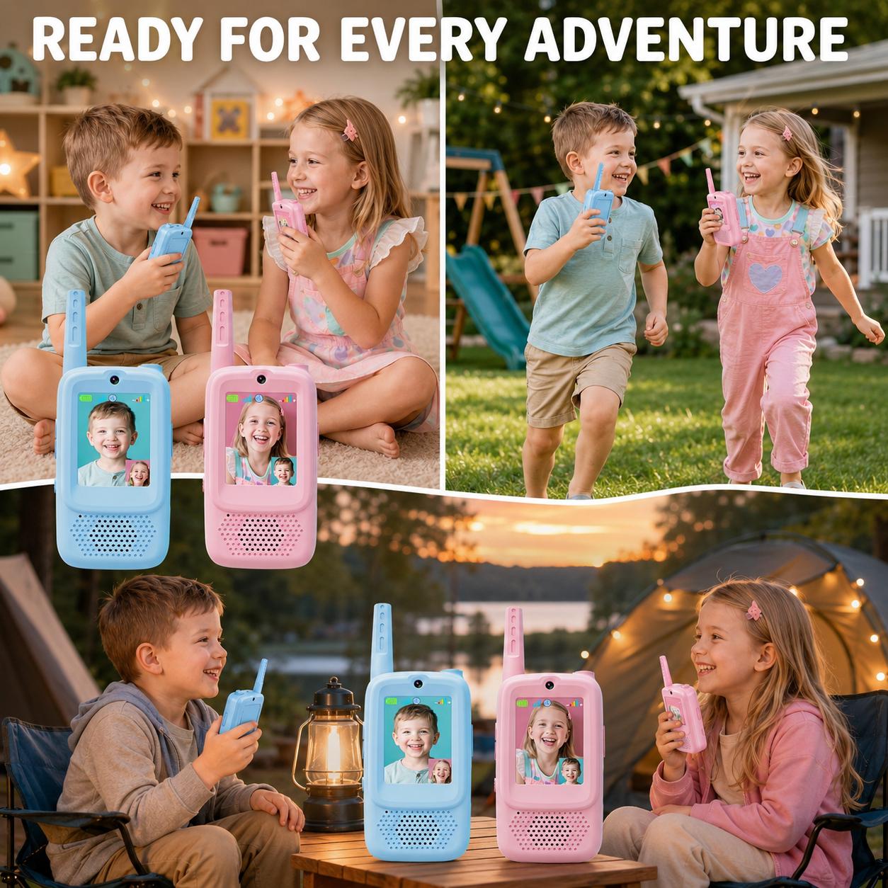 Careenoah Kids Video Walkie Talkies 2 Pack, Rechargeable Video Call Toys with Voice Changer, 1000FT Outdoor Range, Blue & Pink, Ages 3-10