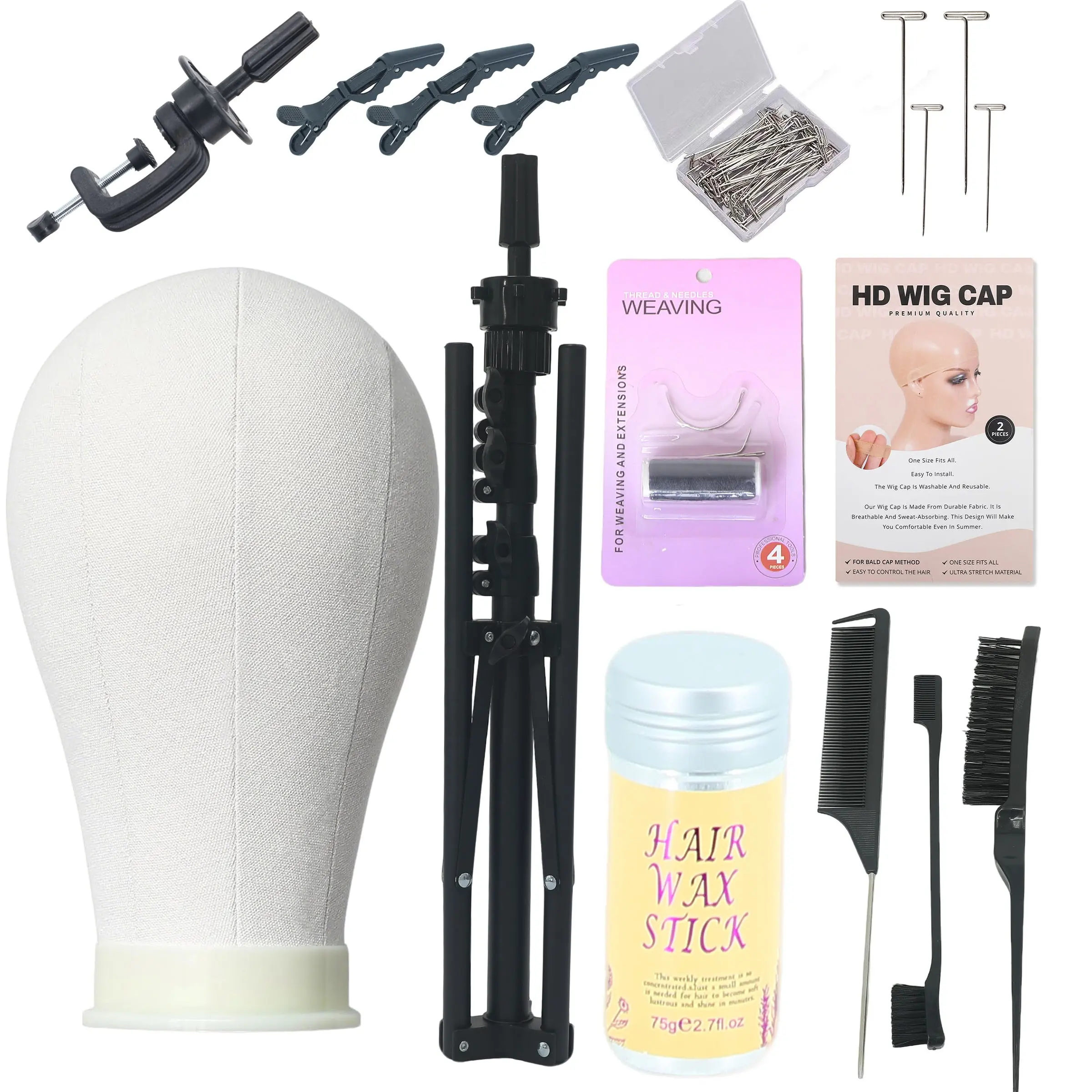 Canvas Wig Head Mannequin Head, Height Adjustable Wig Tripod, Wig Stand, Wig Tool, Ideal for Wig Making, Bridal & Display Accessory Set
