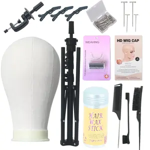 Canvas Wig Head Mannequin Head, Height Adjustable Wig Tripod, Ideal for Wig Making, Bridal & Display Accessory Set