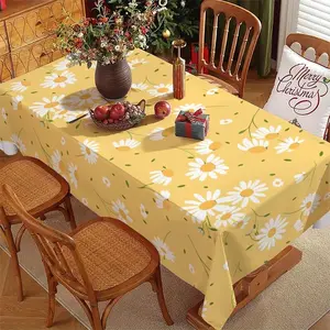 Daisy - Patterned Yellow Tablecloth, Rectangular Polyester Table Cover for Daily & Festive Use, Multiple Specifications Available, Multi - Color, Easy to Clean, Ideal for Home Dining & Special Occasions (Christmas - Themed Scene)