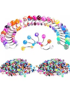 5-20pcs Random Style Navel Rings, Colorful Body Piercing Jewelry, Stainless Steel Navel Rings, Body Piercing Jewelry For Women & Girls