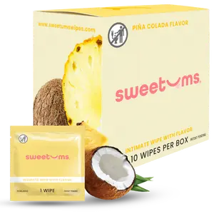 SWEETUMS Pina Colada Flavored Wipes Feminine Wipes - 10 Wipes per Box, pH Balanced, Gynecologist Tested, Comfort Scented, Fresh Aroma - Essence