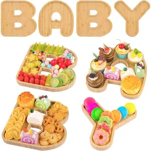 1 Set Wooden Baby Charcuterie Board Letters, Charcuterie Letters Fillable, Bamboo Baby Shower Food Display Serving Tray Platter Dish Plates for Cake Cookies Candy Snack Fruit for Gender Reveal Party