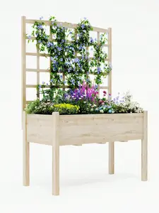 【Christmas Gift】Elevated Garden Planter Box With Trellis, 46"X23"X65" Wooden Standing Raised Bed For Climbing Plants, Vegetables, Flowers - Includes Waterproof Liner For Outdoor & Indoor Use