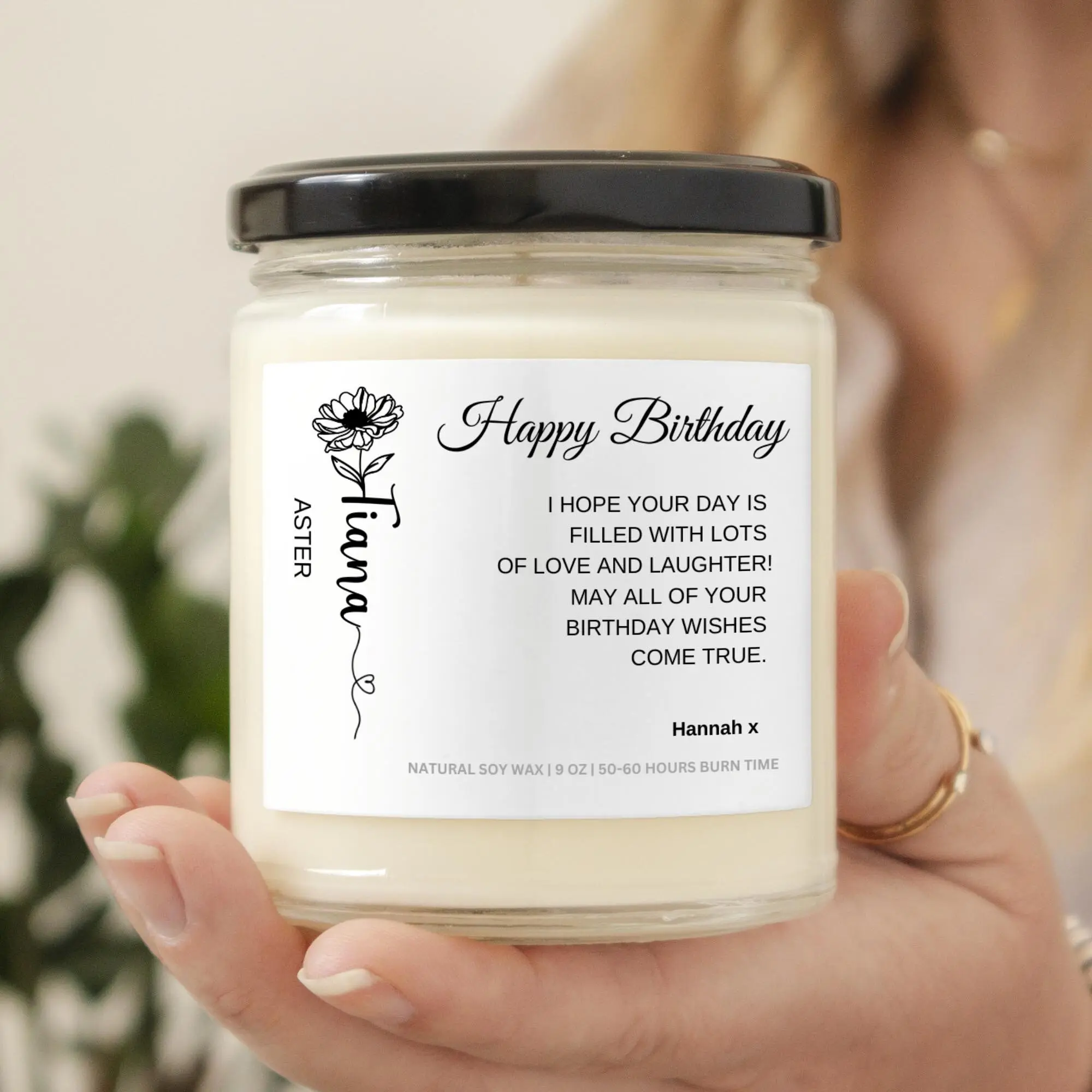 Personalized Birth Flower Gift Candle Birthday Gift for Friend Custom Name Gift for Her Daughter Birthday Gift Nanny Granny Mom Present