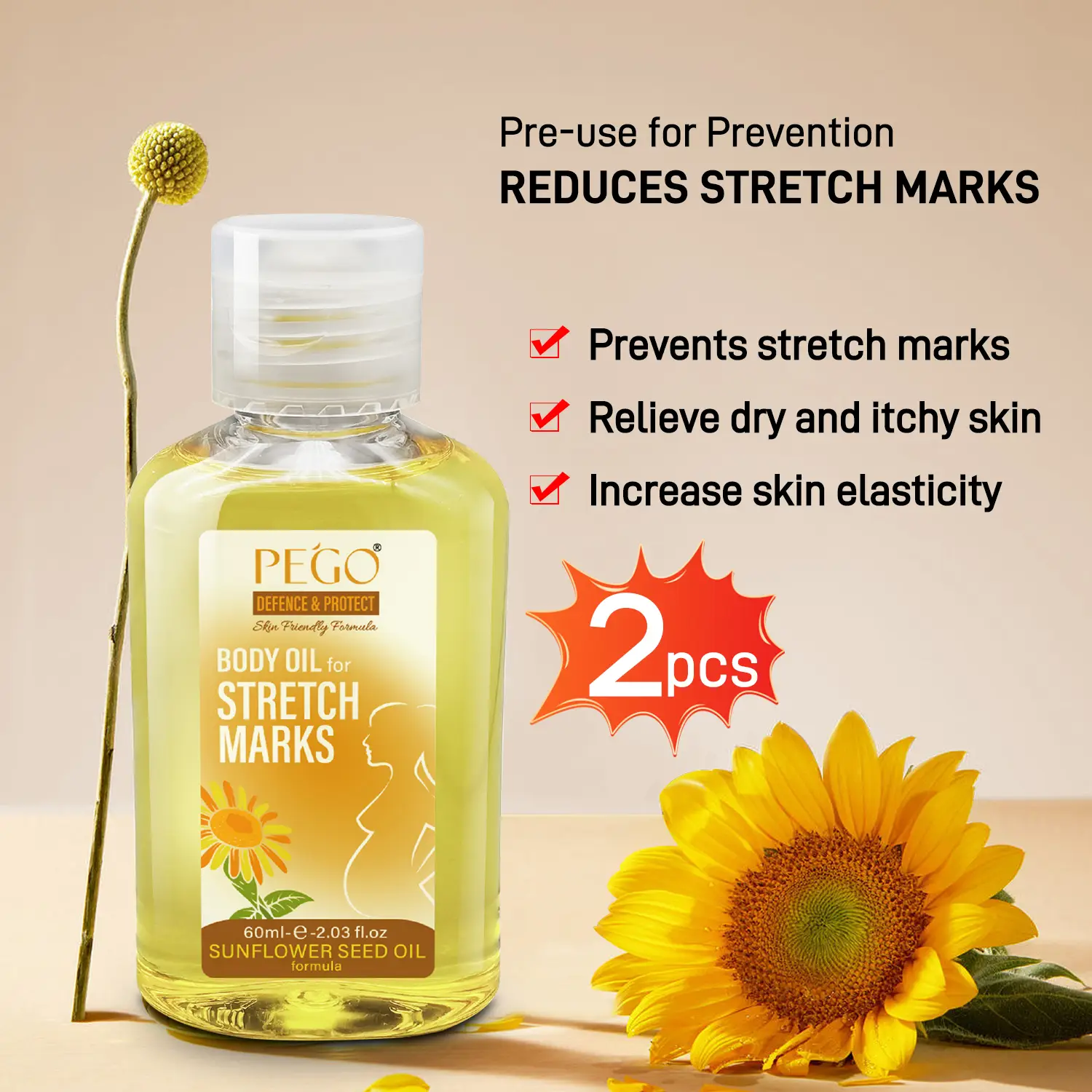 Body Oil for Stretch Marks, For Stretch Marks & Pregnancy Skin Care, Prevention & Reduction of Stretch Marks, 2.03 oz