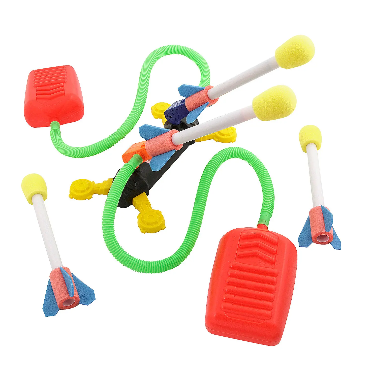 Dual Stomp Foam Fly Plastic Rocket Launcher Set, 15 Pcs, 9.75in x 4.25in x 11.5in, Classic Novelty Pretend Play Toy for 6-8 Years Old Kids’ Backyard Rocket Race Events