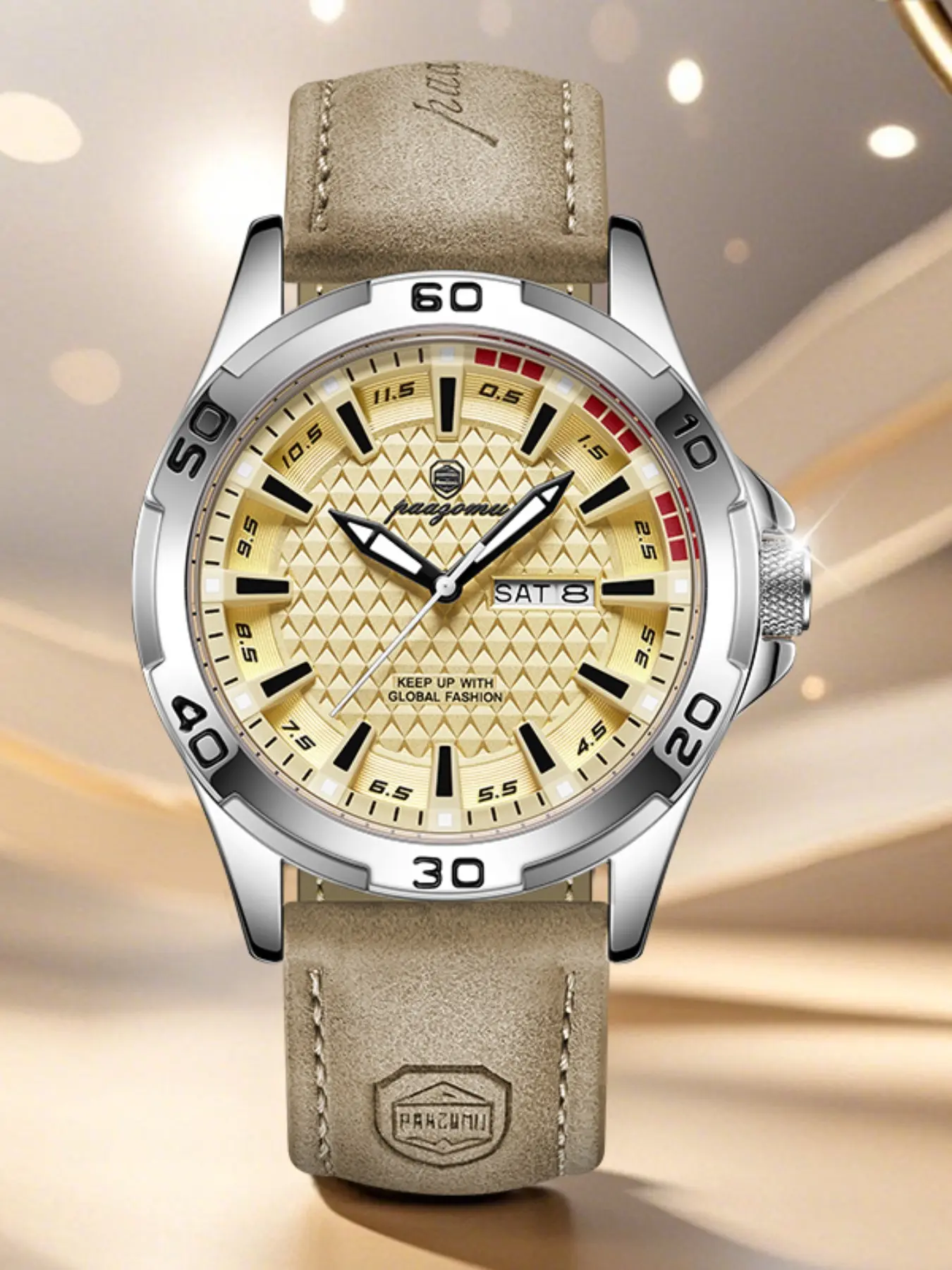 Paazomu Luxury Military Watch, Genuine Leather Quartz Wristwatch Waterproof Men's Watch, Silver Color Stainless Steel Case, Casual Round Dial Fashion Style