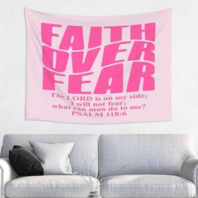 Fashion Light Pink Wall Art Faith Over Fear Banner Flag Wall Art Hanging Decoration Suitable for Decorating Clubs Concerts Bars College Dorms Living Rooms Bedrooms Tapestry Party Gifts
