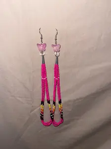 Hot Pink Beaded Dangle Earrings