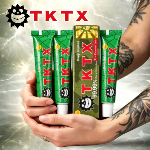 TKTX 99.99% New Tattoo Numbing Cream—Pain Relief for Tattooing Process—99% Effective Pain Suppression — Suitable for Eyebrow Embroidery， Waxing & Laser（3  Green Tube）