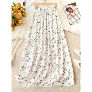 Women's floral print long skirt, casual skirt, elegant and fashionable casual A-line skirt, suitable for daily outdoor wear, summer women's underwearRAIMENTRY