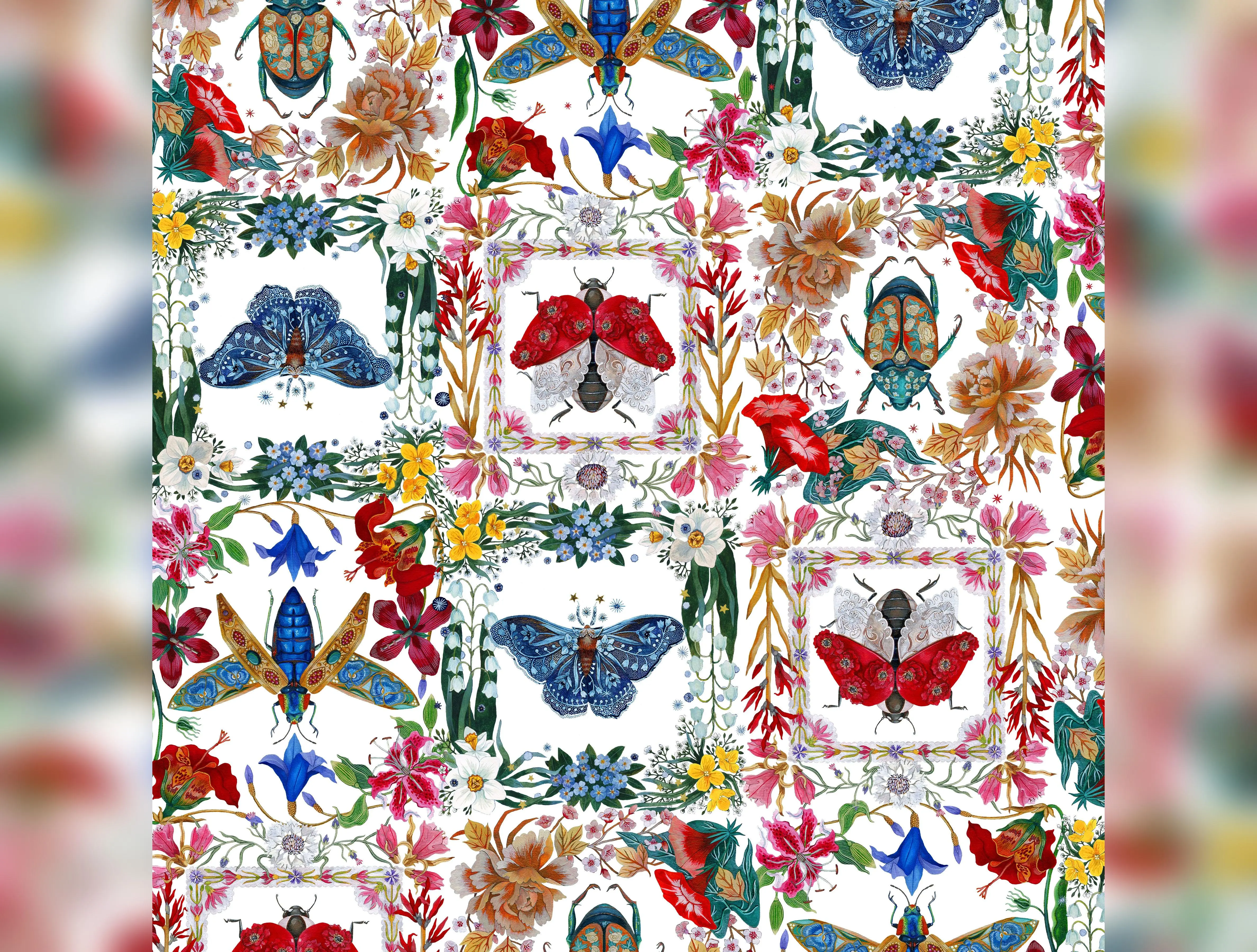 Nocturnal Creatures | Moths & Beetles - White by Maria Matos for FreeSpirit Fabrics | PWMM008.WHITE