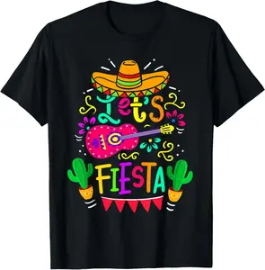 [100% Cotton]   Let'S Fiesta Cinco De Mayo Mexican Party Guitar Lover T-Shirt Golf Gift T-Shirt For Men And Women