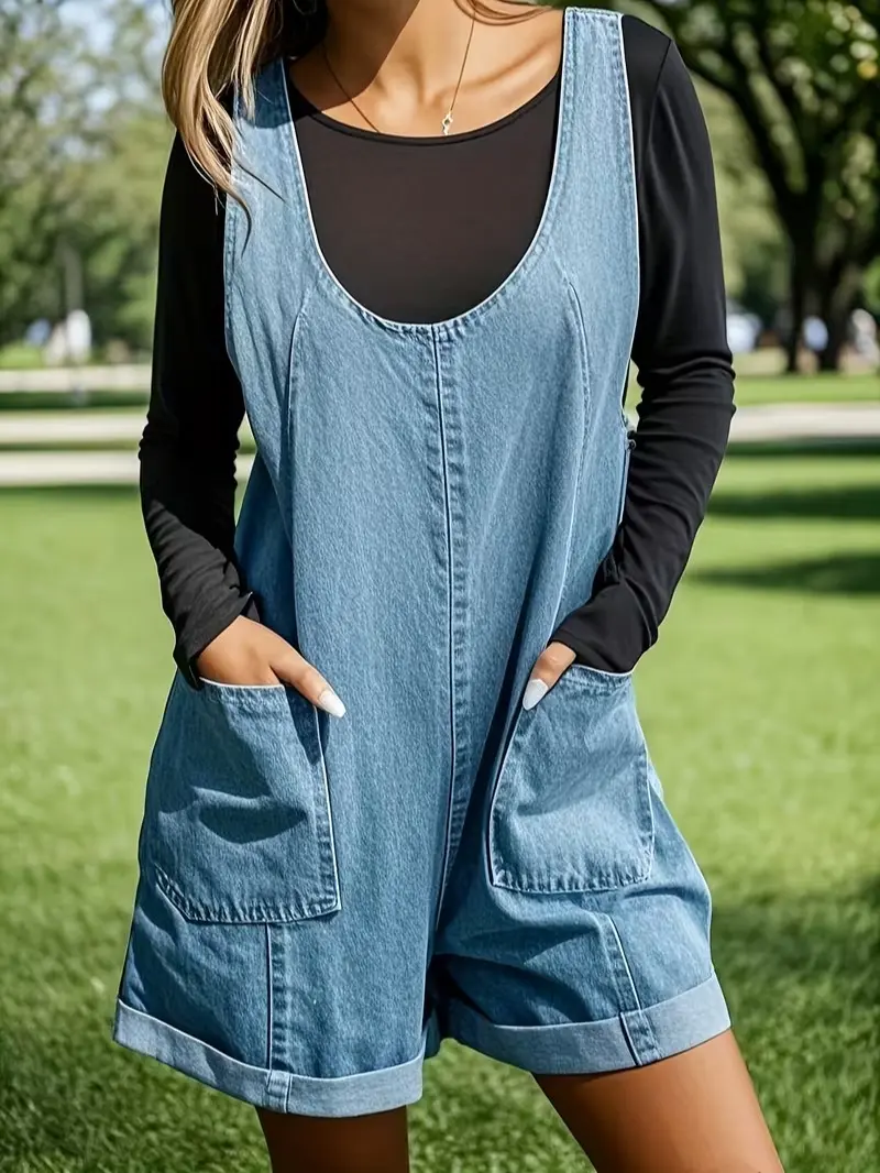 New Denim Short Overalls for Women This Summer, Featuring Adjustable Straps And Pockets