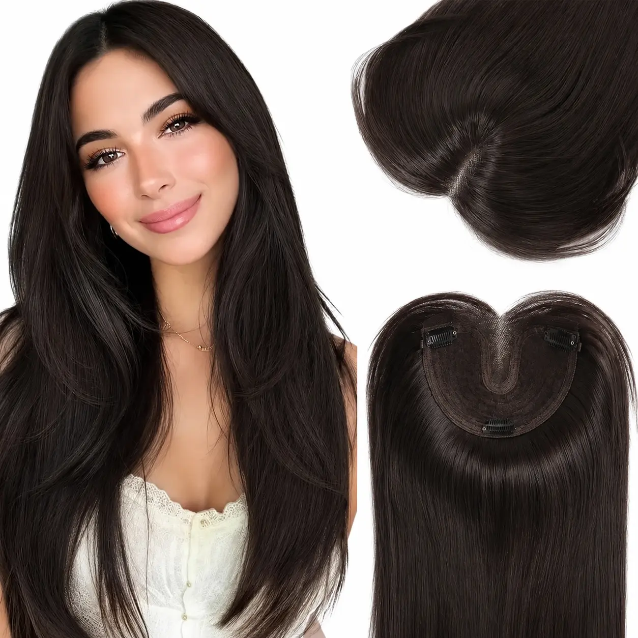 YOLO 22-inch Silky Straight Hair Wig for Women – 6.5-inch x 6.5-inch large base, premium synthetic material, clip-on wig, suitable for those with thinning hair, women's wig, flattering face shape, natural volume, good coverage.
