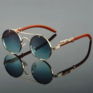2026 New Vintage Double-Beam Metal Round Sunglasses with Leopard Head Decoration for Men, UV Protection Driving Sunglasses lightweight pc frame fashionable sharing yes glasses fashion cat eye full color eyewear accessory gafas lectura luxury face slimming
