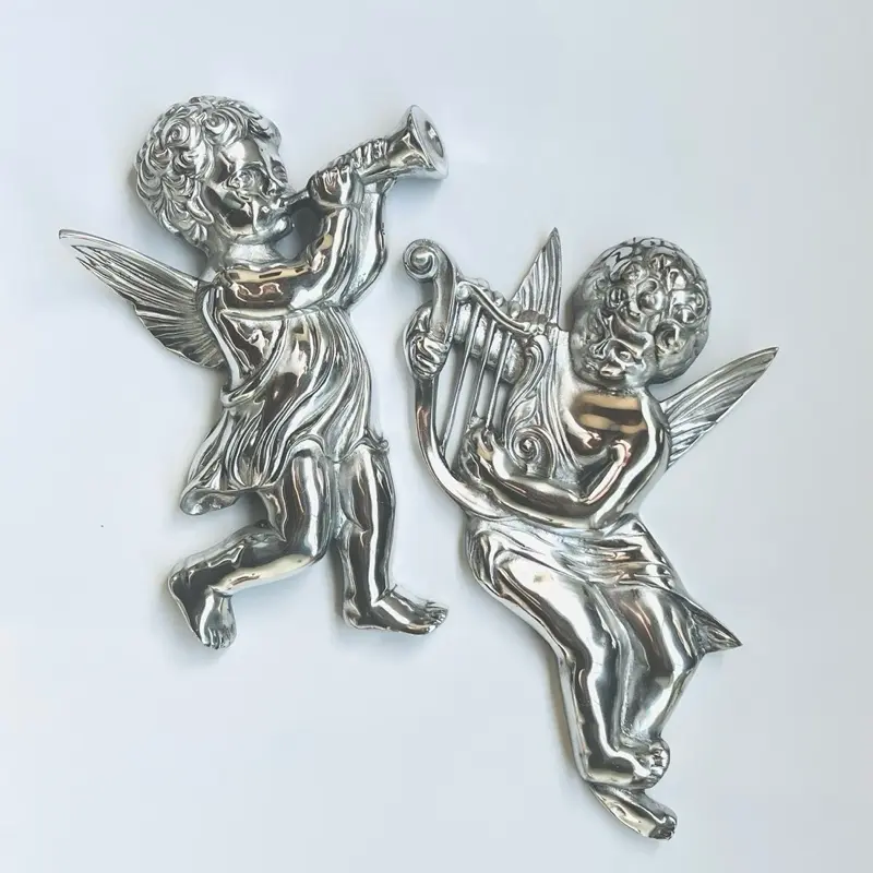 Juego de 2 Ángeles de pared 13” X 9” Pewter pulido. Hecho en México