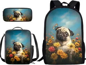 3-in-1 Faux Leather Stitch Peeking Yellow Labrador Puppy Backpack Set for Kids - Thick Waterproof Polyester, 2-Tone Brown Dog Paw Full Print, Ergonomic Shock-Absorbing Fit, School Travel Gift Gym/Shoulder Bag Bundle
