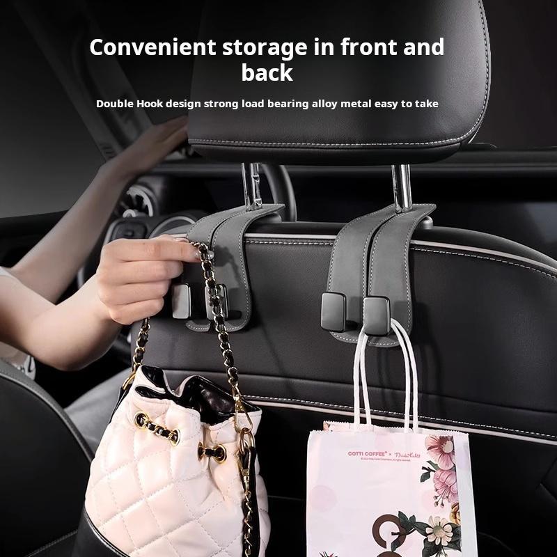 Universal suede car hook for both driver and passenger. Upgraded hidden double hook. Super load-bearing, scratch-resistant and wear-resistant. Stable and non-slip. Folding rear row storage small objects artifact.