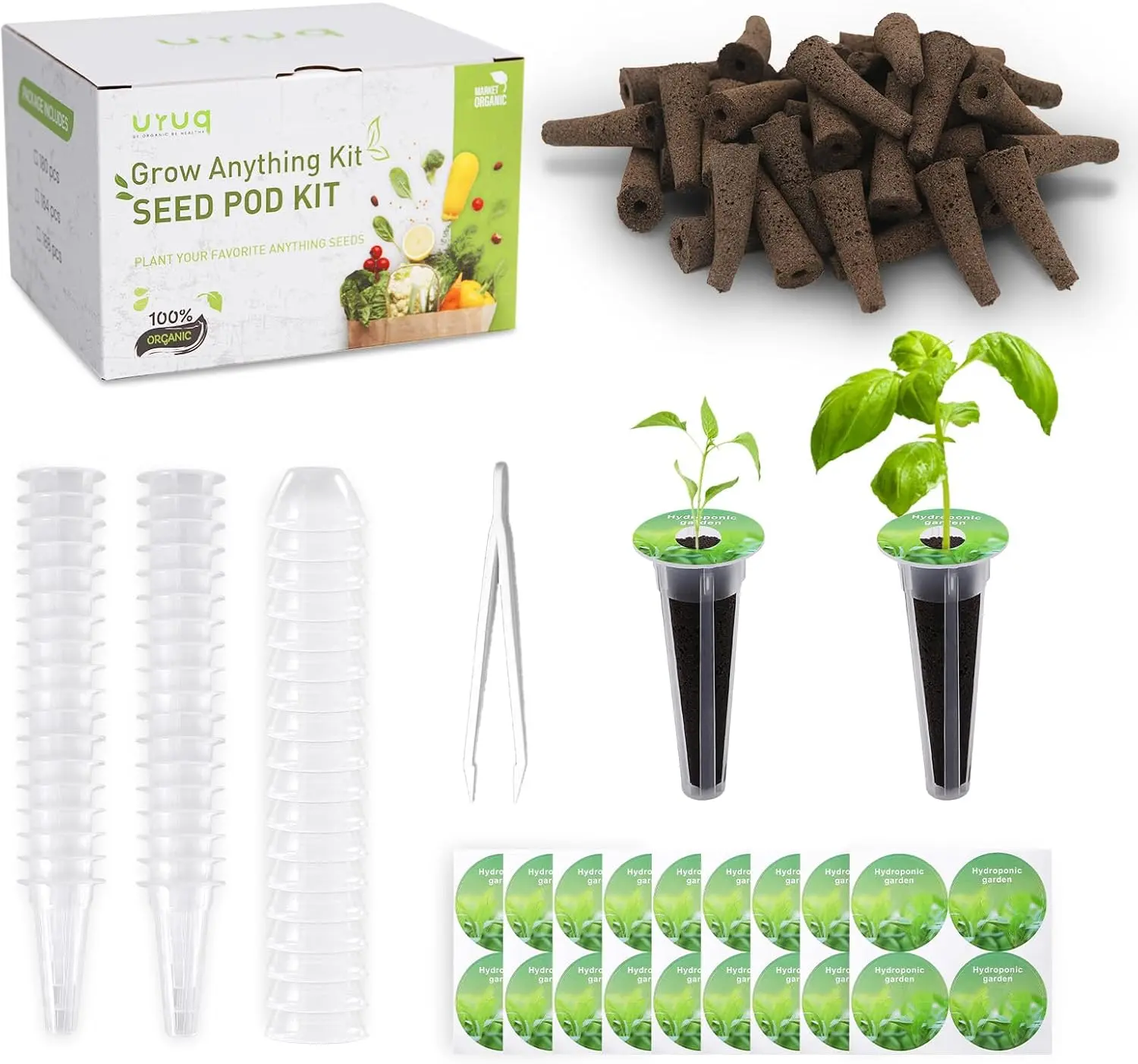 140PCS Hydroponic Seed Pods Kit, 35 Grow Sponges, 35 Baskets, 35 Humidity Domes & 35 Plant Labels, Replacement Growing Pods for Indoor Hydroponic Garden Systems