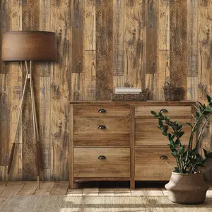 Distressed Wood Plank Peel and Stick Wallpaper - Rustic Brown Shiplap Vinyl Film (17.71''×118'')