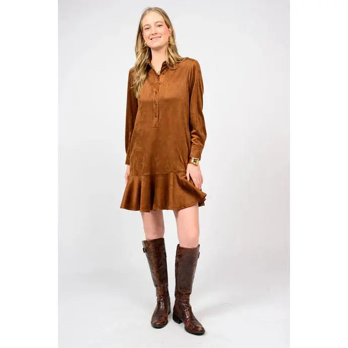 Suede Swing Shirtdress - Chestnut