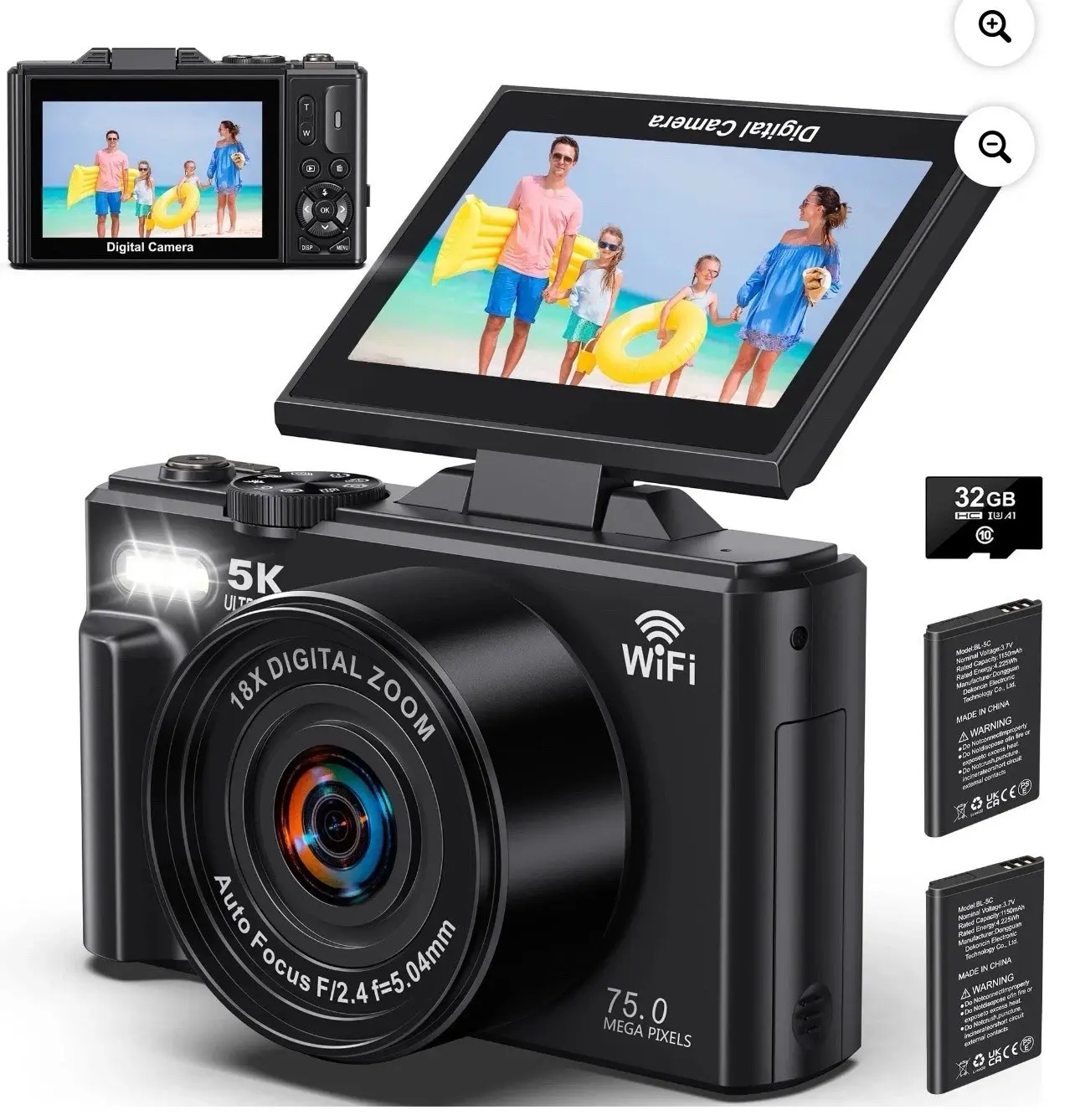 75MP Action Camera Device, 60FPS Video Camera with WiFi App Control for Vlogging, YouTube Content Creation