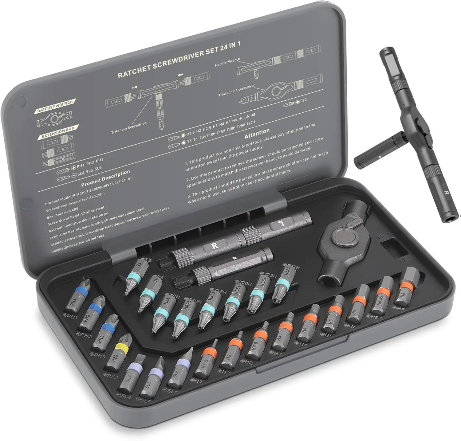 [New Deal] - 24 in 1 Magnetic Ratchet Screwdriver Set with Precision Bits – Ideal for Home Repairs, DIY Projects, and Electronics – Ergonomic Rotatable Ratchet Handle and Storage Case –Perfect Holiday Gift