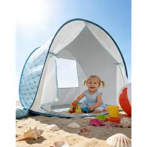2026 New Pop-Up Baby Beach Tent, UPF 50+ Sun Protection with Mosquito Net, Portable Outdoor Shade Canopy Shelter Summer Essentials for Babies and Toddlers, Blue Wave