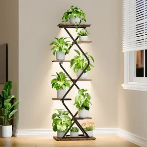 Plant Stand with Grow Lights, 7 Tier Corner Plant Shelf Indoor for Multiple Plants, 63" Tall Metal Flower Display Rack & Storage Shelf for Living Room Bedroom Home Decor