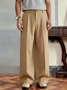 Men's Loose Fit Wide Leg Plain Pants, Casual Commuter & Daily Wear, High-End Slimming Suit Long Pants, All Seasons Fashion
