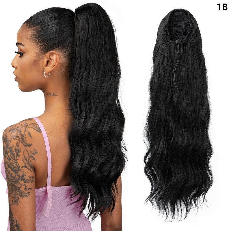Yetta Body Wave Drawstring Ponytail Extension Synthetic Hair for Women Soft Wavy Curly Texture Lightweight Comfortable Easy to Wear 22 Inch Length Wig Clip Hair Extensions Knotless Box Braid Knotless Box Braid