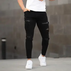 Men's Ripped Stretch Skinny Jeans Distressed Tapered Leg Fashion Slim Fit Denim Pants