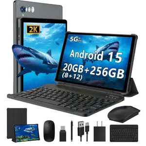 POWMUS Android 15 Tablet, 20GB (8+12) RAM 256GB ROM (1TB Expandable), 10.4inch 2000×1200 IPS 2K Display, Octa-Core Educational Gaming Tablet PC with Bluetooth Keyboard & Mouse, Protective Case