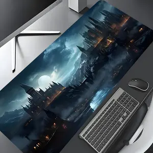 Castle Night Large Gaming Mouse Pad for Cool Desktop Decor, Beautiful desktop decoration protective pad, rubber anti-slip lockedge work pad, washable small size, suitable for notebook computers, desktop computer games, work, and home.