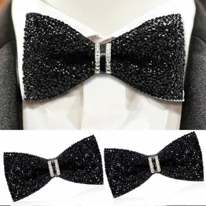 Black Rhinestone Bow Tie Mens Pre-Tied Sparkly Glitter Bowtie Adjustable Formal Accessories for Banquet Party Christmas 2 Pack