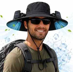 Solar-Powered Fan Hat, Equipped with Two Cooling Fans, Breathable Wide-Brimmed Sun Hat, Unisex, Adjustable Wind Speed, Adjustable Strap, Suitable for Travel, Gardening, And Summer Activities