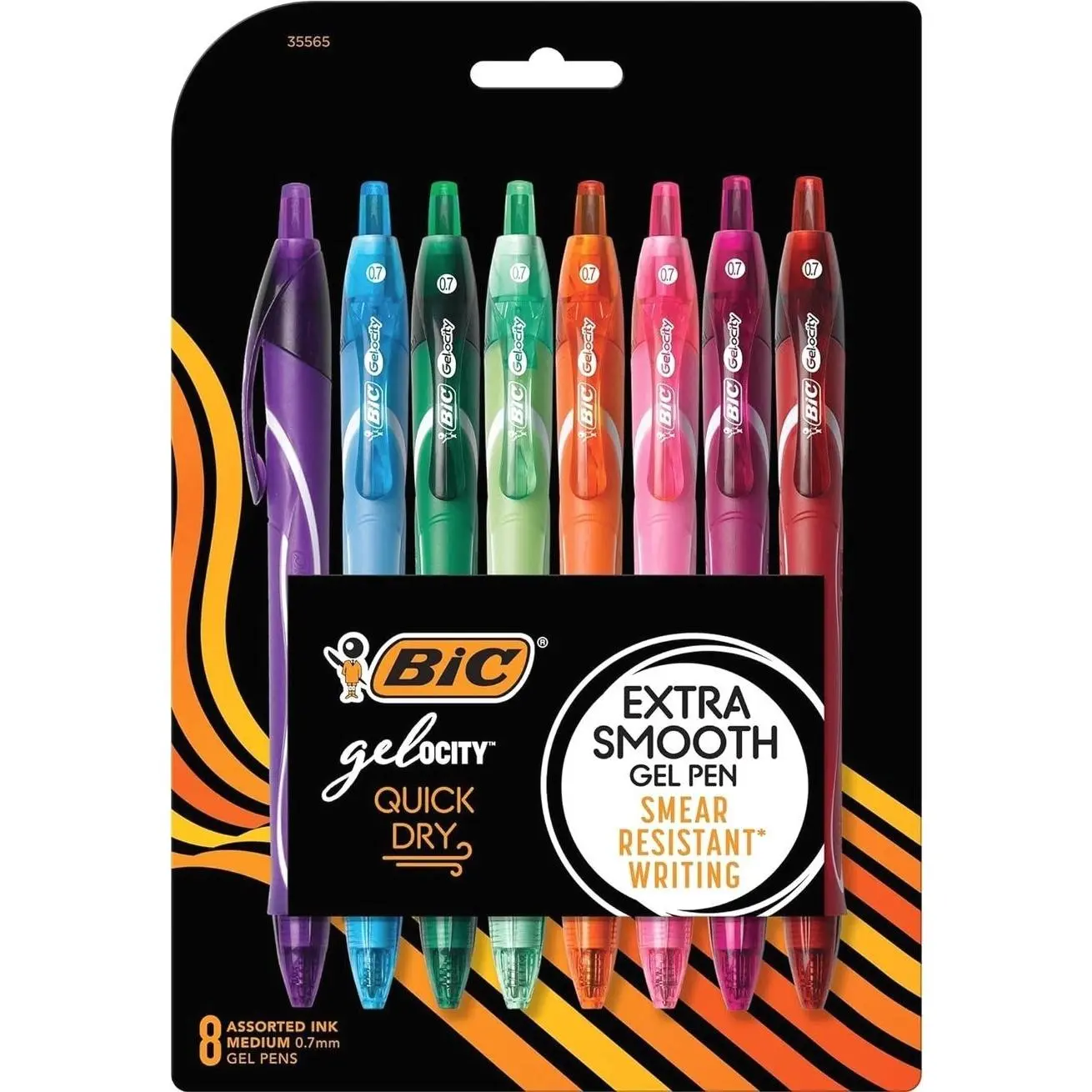 BIC Gelocity Quick Dry Gel Pens, Medium Point, 0.7 mm, 8-Count Pack | Full-Length Comfort Grip, Smudge-Resistant Quick Dry Ink, Ideal for School Supplies and Color-Coding Notes