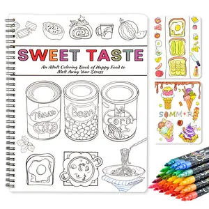 Adult Coloring Book Set with 36 Glitter Markers, 32 Food & Drink Designs, 11x8.5 Spiral Bound Book for Adults Relaxation, Creative Gifts for Women, Perfect Christmas Gifts for Loved Ones