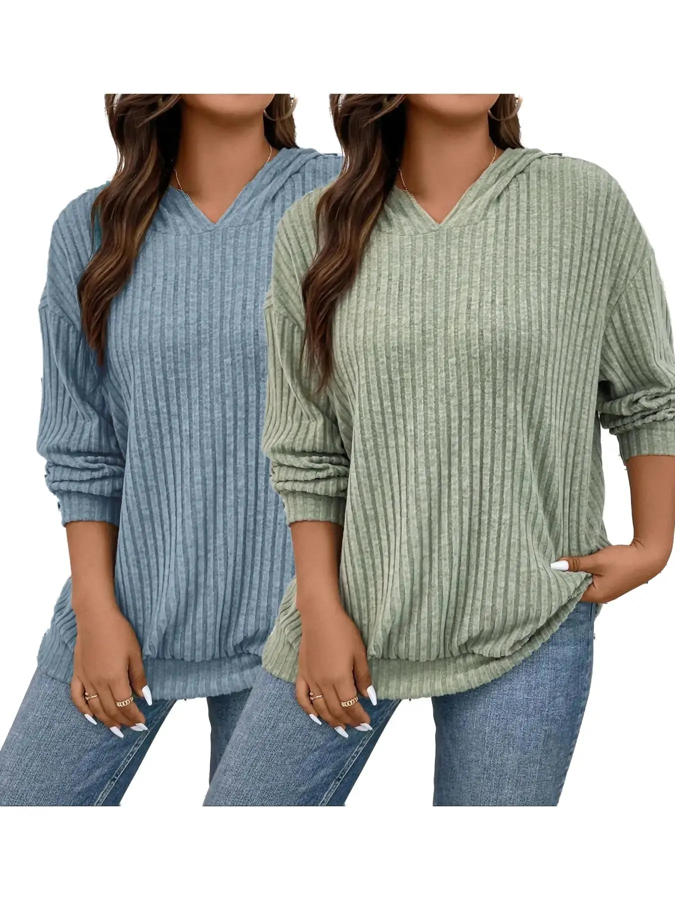 Plus Plain Textured Drop Shoulder Hoodie, Casual Long Sleeve Pullover For Spring & Fall, Women's Clothes For Daily Wear