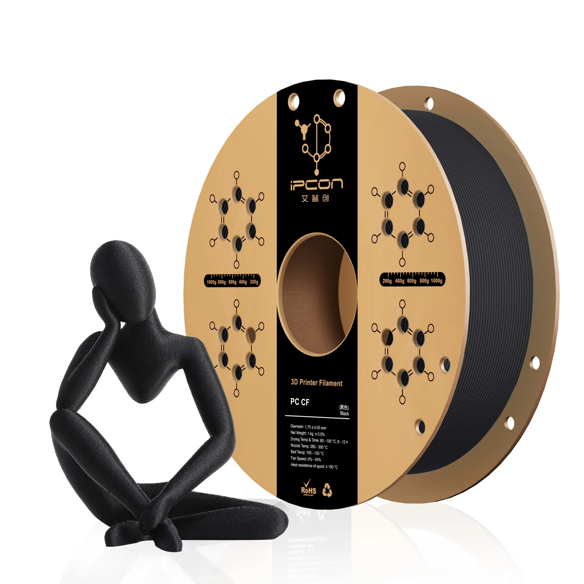 PC CF 3D Printing Filament, Enhanced Weather Resistance Carbon Fiber Reinforced PC Filament Fit Most FDM Printers, Ultra-Low Warpage & Water Absorption PC-CF Filament, Rigid & Durable PC CF Filament With UV-Resistance For Outdoor Structural Parts