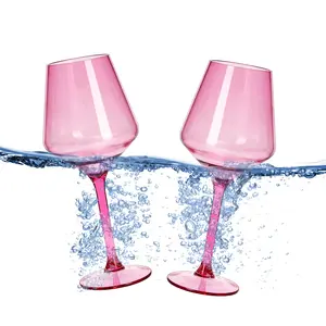 Floating Wine Glasses for Pool (18 Oz | Set of 2) - Wine Glass Set That Float | Shatterproof Poolside Wine | Beach Glass | Outdoor Tritan Plastic Glassware with Stem for Patio, Picnic - Pink