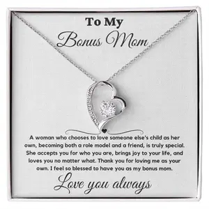 Bonus Mom Gift for Step Mother Gift from Bride, Step Mom Gift for Stepmom Necklace, Step Mom Wedding Gift, Christmas Gift, Mother's day Gift Dainty Gold Plated Dainty Heart Zirconia