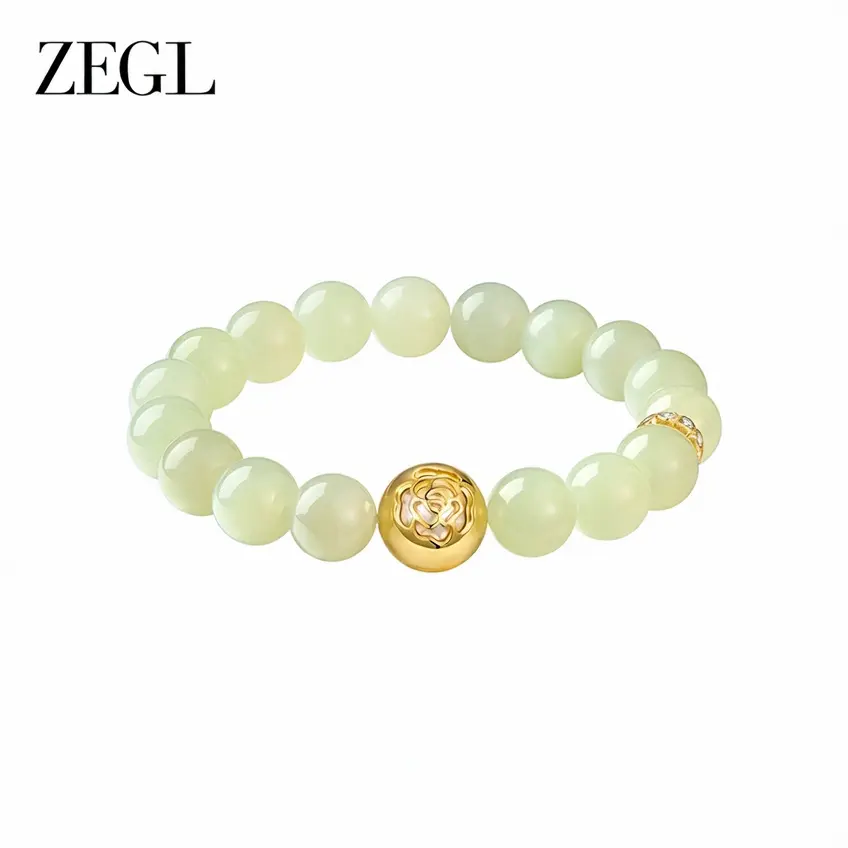 ZEGL Natural Sunstone Rutilated Quartz Beaded Bracelet for Women | Elegant Hypoallergenic Crystal Healing Jewelry | Perfect Fashion Layering Bracelet Gift