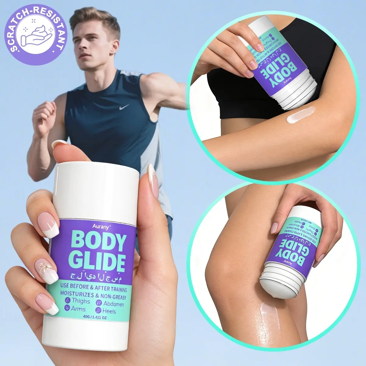 Body Glide - Anti Chafe Balm with Aloe Vera Extract , Chafing Stick for Arm, Protection During Sports & Running , For Moisturizing And Hydrating , Prevent Friction & Skin Irritation, Long Lasting, Body Care | Use for thigh, arm, chest, butt, Heels-40g
