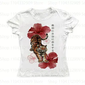 Baby Tees Graphic T Shirts Women's T-shirts 90s Clothes Vintage Crop Top Women Clothing Female Trashy Y2k 2000s Tops Harajuku Gothic Kpop Fashion Casual Japan Y2K Print Anime Letter Goth 90s Woman Clothes Women Harajuku Street Girls