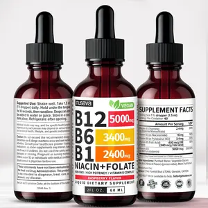 NUSAVA Vitamin B12 Liquid Supplement Drops with B6, B1, Niacin & Folate - Edible Support for Energy, Brain & Heart, Non-GMO & Gluten-Free, 4 Fl Oz Fitness Dietary